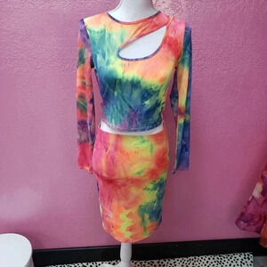 2pc Tie Dye Skirt and Crop Top Set